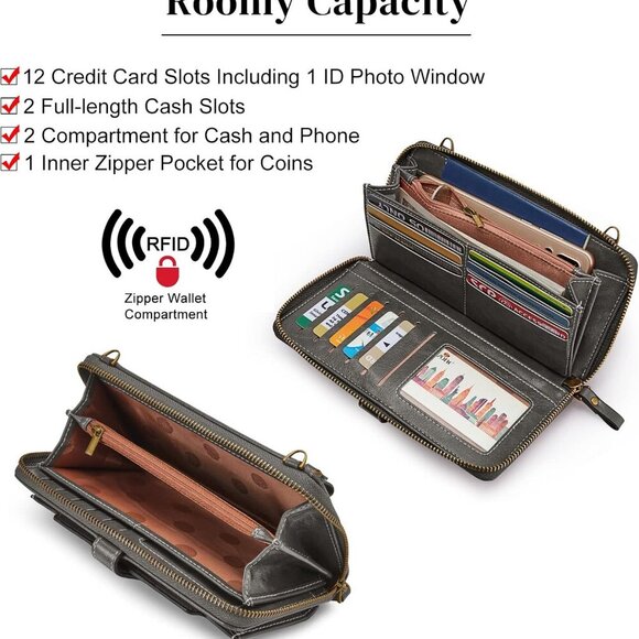 Vegan Leather Crossbody Bags for Women Small Cell Phone Purse RFID Blocking Clut - Picture 4 of 6